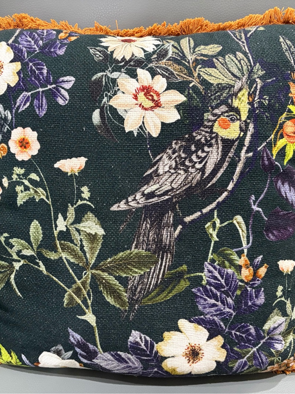Anthropologie Henrik Dark Green Floral & Cockatiel Accent Pillow